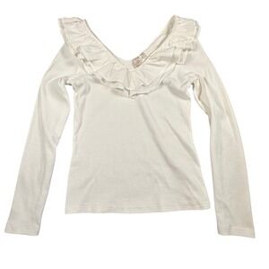 NWT DOLAN Ruffled V-Neck Top White Women's Medium Long Sleeve